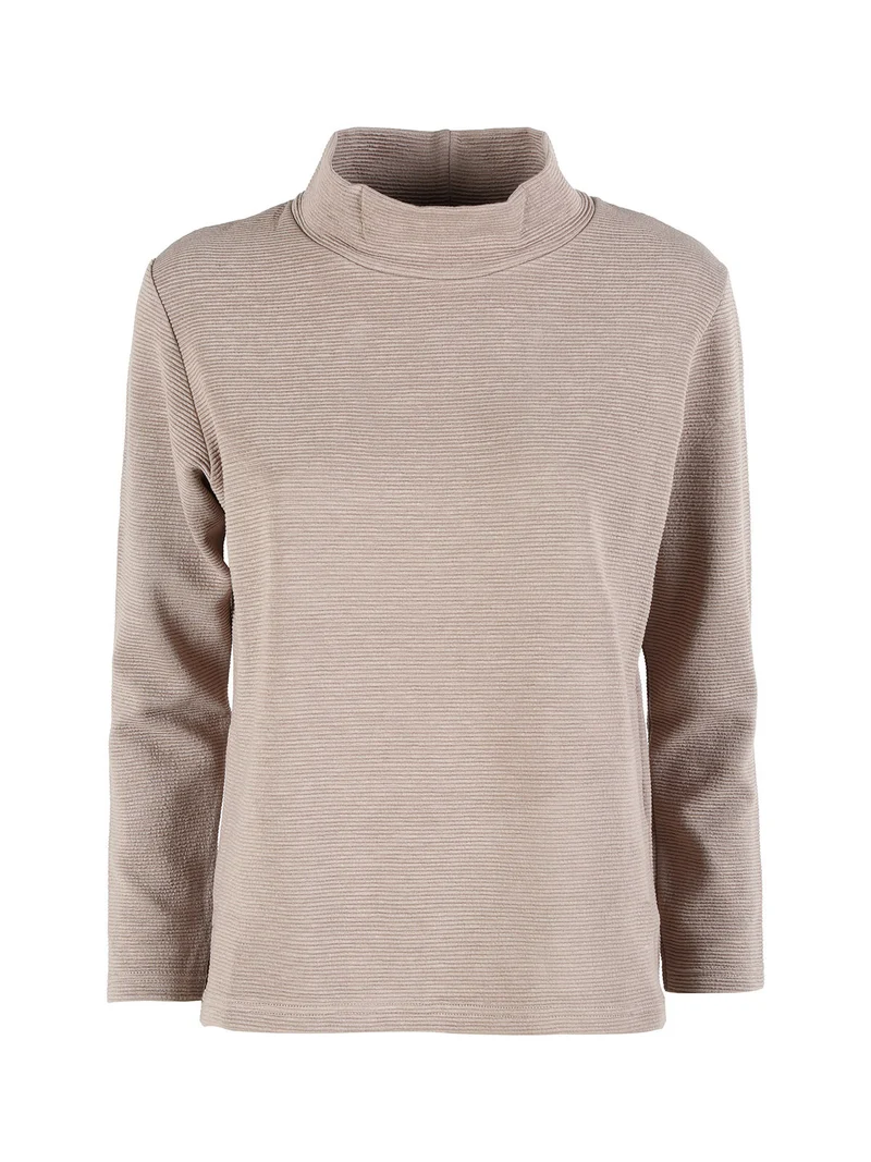 Maglia donna a maniche lunghe accollata - sabbia