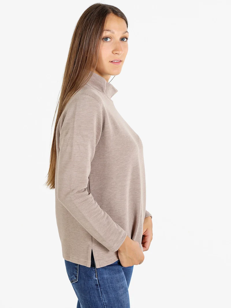 Maglia donna a maniche lunghe accollata - sabbia