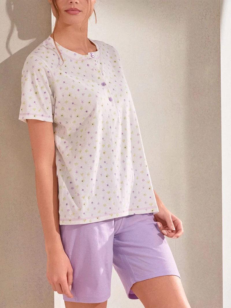BLOSSOM Pigiama corto da donna in cotone - panna