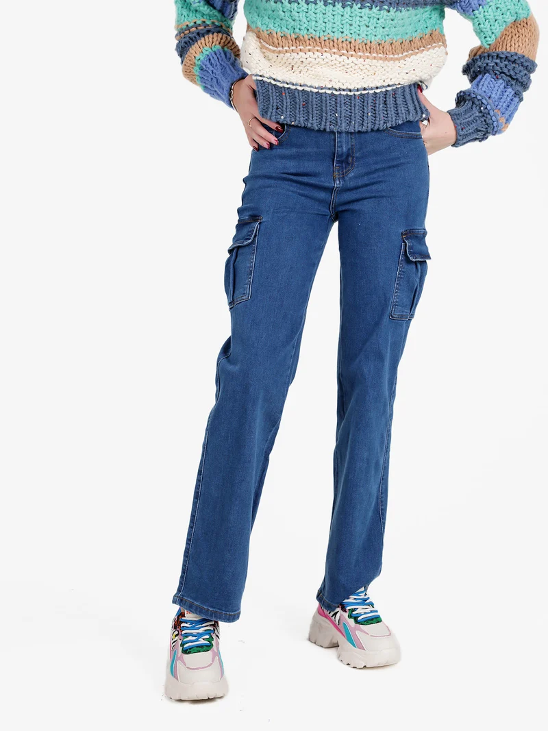 Jeans donna con tasconi laterali a gamba dritta - jeans