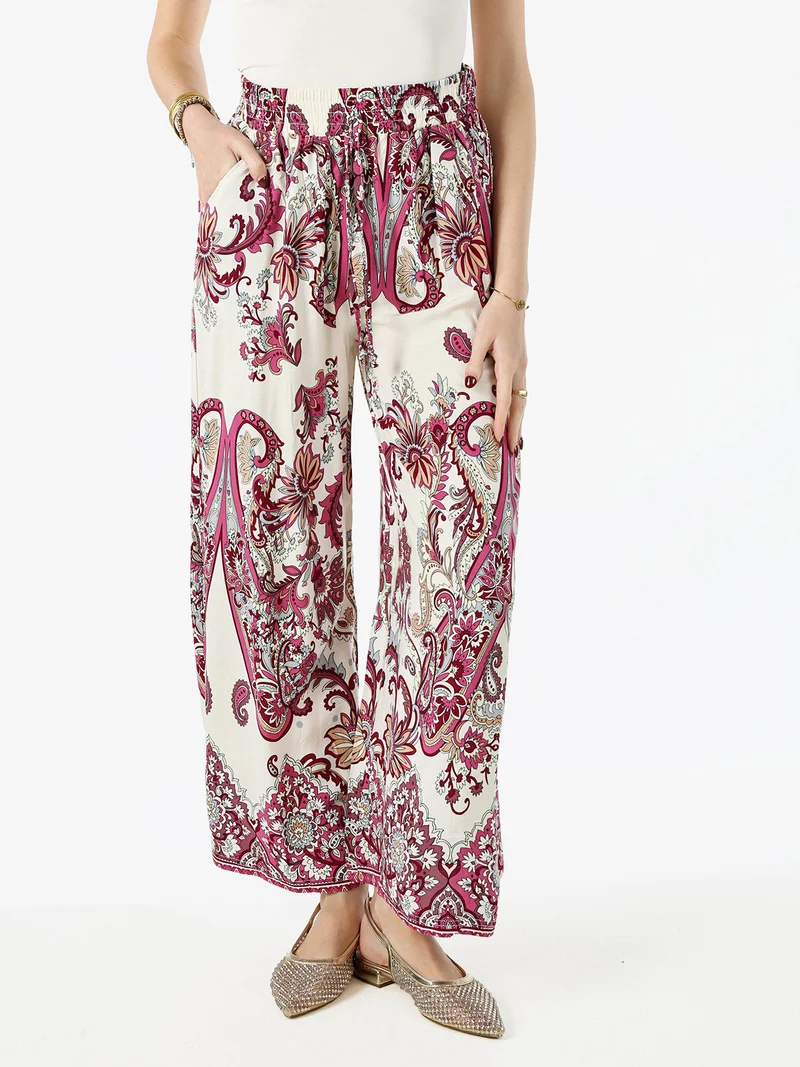 Pantaloni donna a gamba larga con stampe - porpora