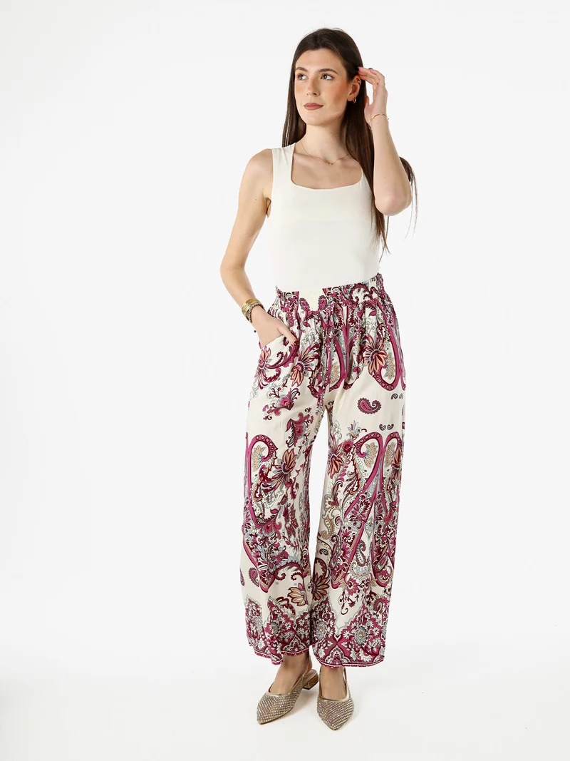 Pantaloni donna a gamba larga con stampe - porpora
