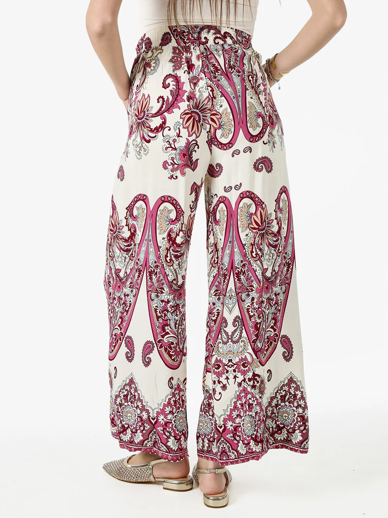 Pantaloni donna a gamba larga con stampe - porpora