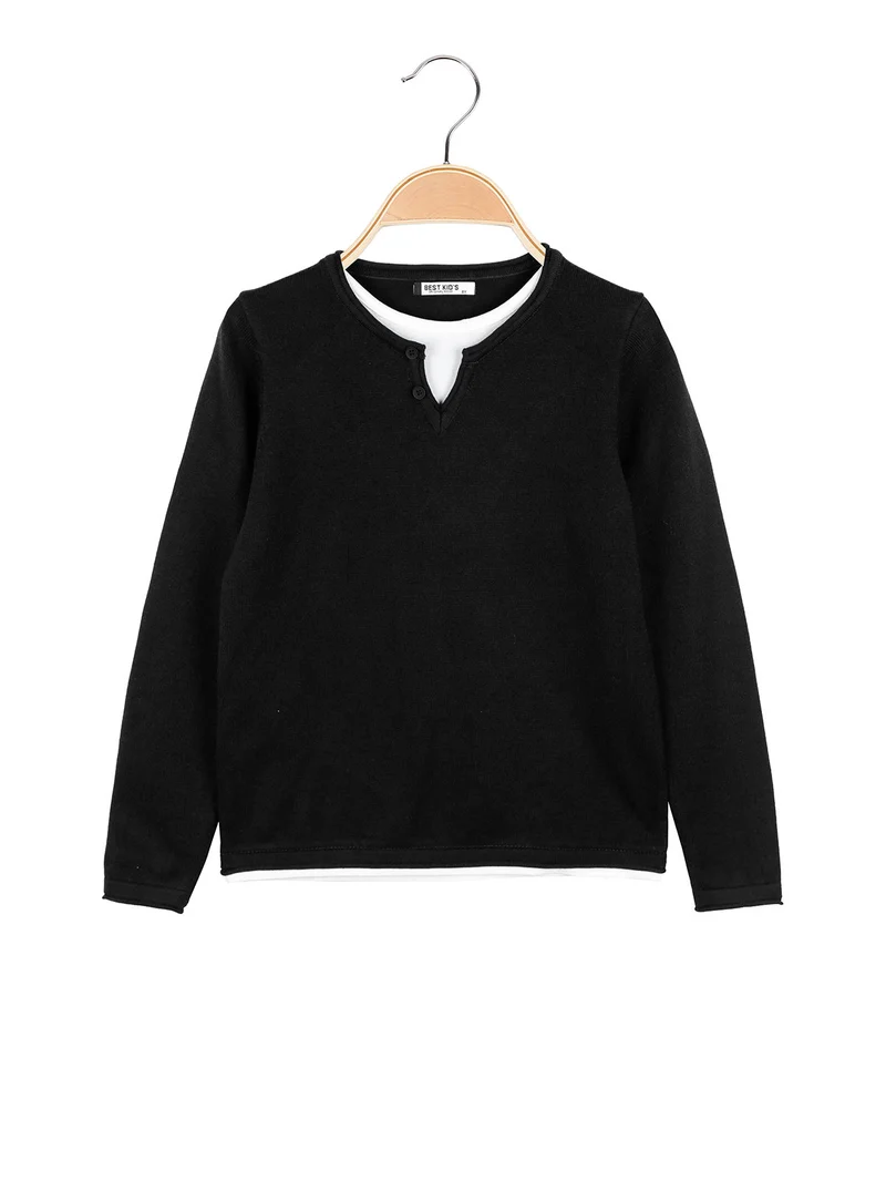 Pullover da bambino in maglia con doppio scollo - nero
