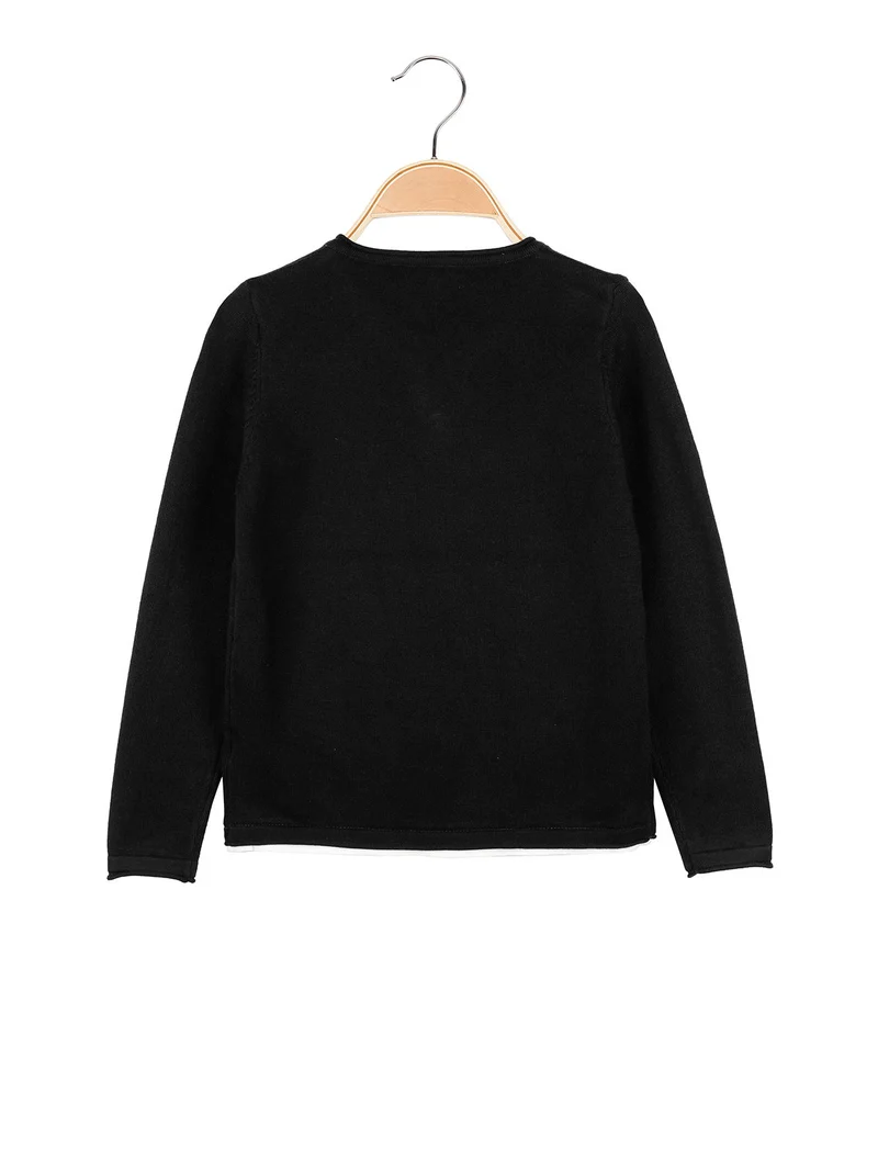 Pullover da bambino in maglia con doppio scollo - nero