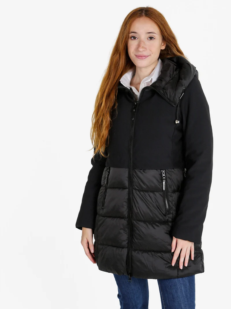 Giubbotto donna con cappuccio e zip - nero
