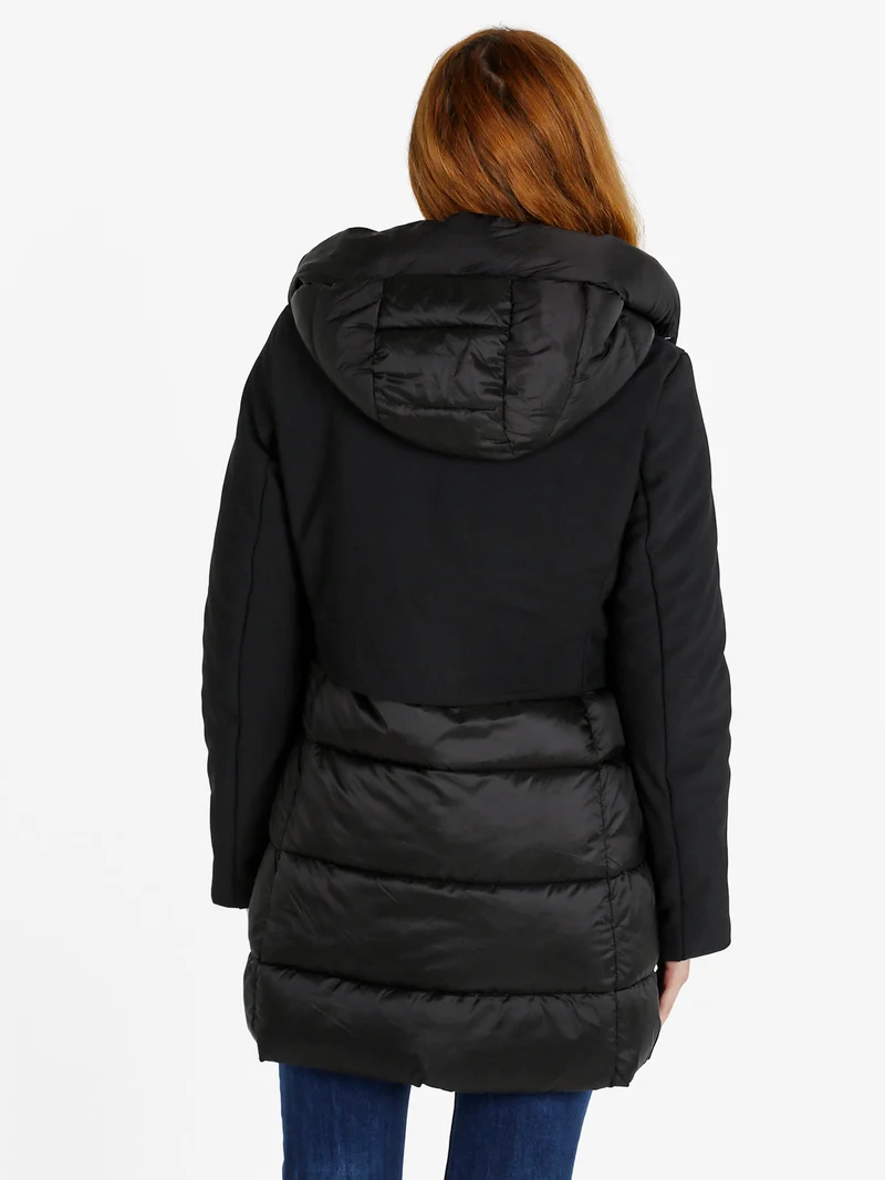 Giubbotto donna con cappuccio e zip - nero