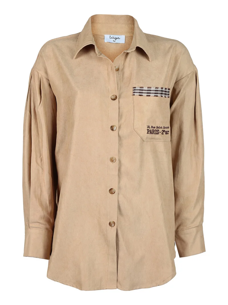 Camicia donna oversize con taschino - cammello