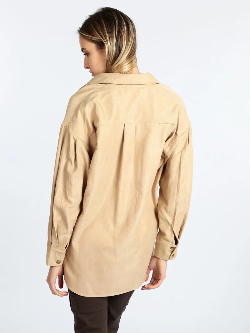 Camicia donna oversize con taschino - cammello