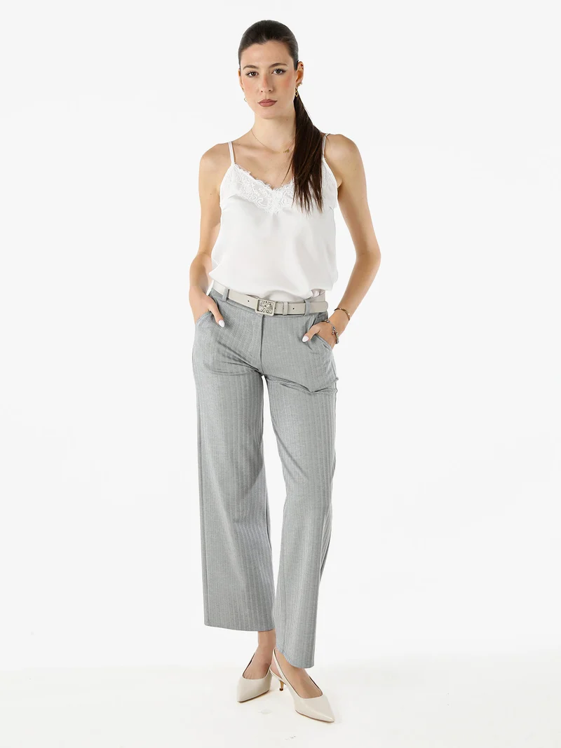 Top donna effetto raso con spalline sottili e dettaglio in pizzo - bianco