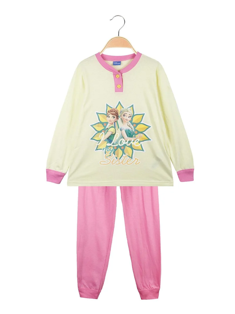 Pigiama lungo bambina in cotone Anna E Elsa - giallo