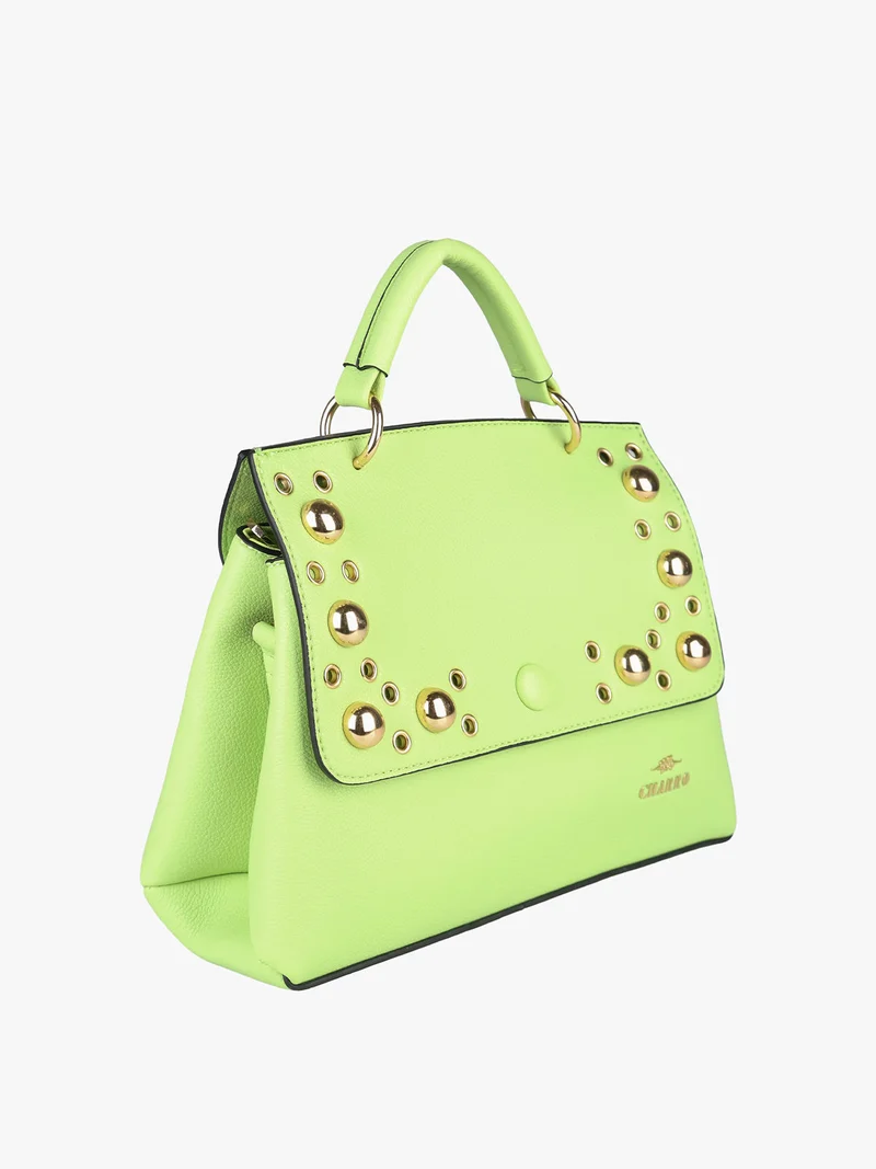 Borsa frame con tracolla e borchie - verde chiaro