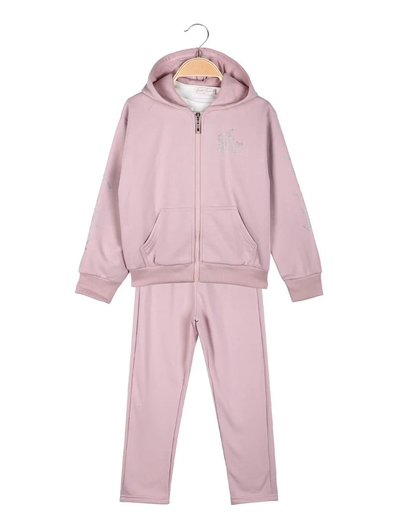 Completo tuta 3 pezzi da bambina con cappuccio e zip - rosa