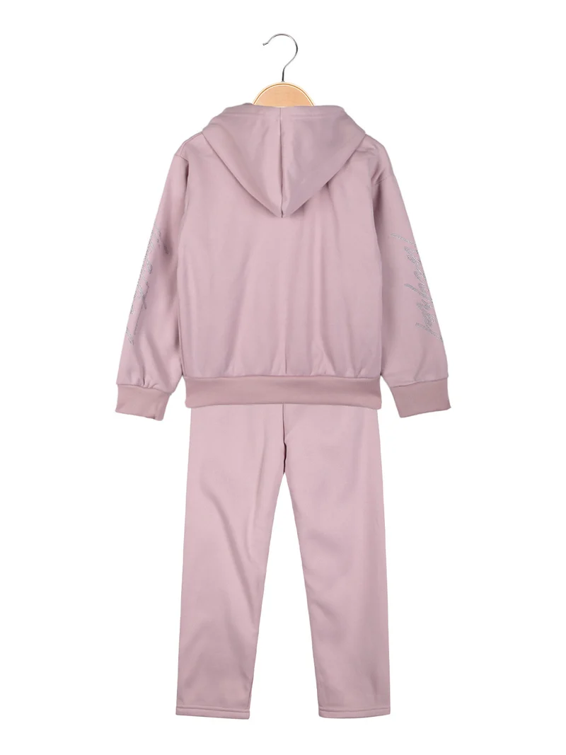 Completo tuta 3 pezzi da bambina con cappuccio e zip - rosa