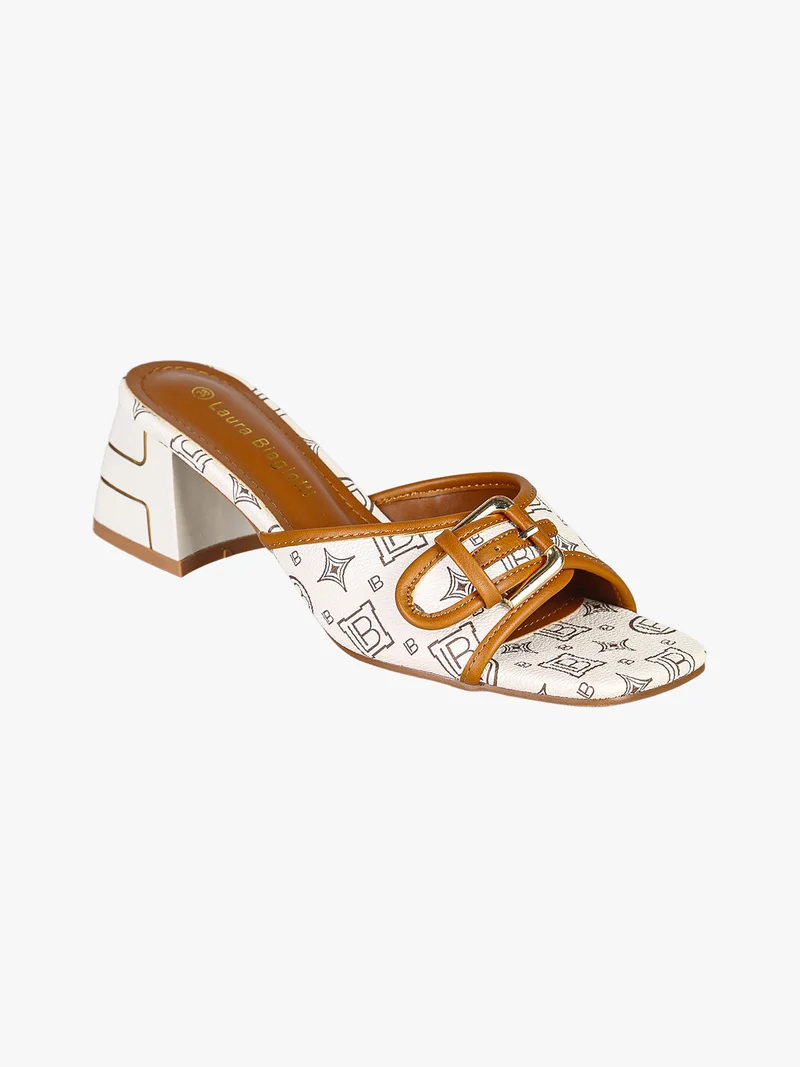 Ciabatte donna con tacco e fibbia - beige