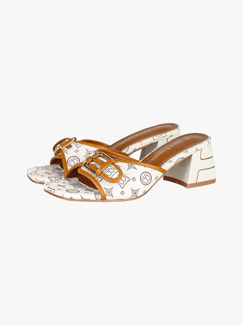 Ciabatte donna con tacco e fibbia - beige