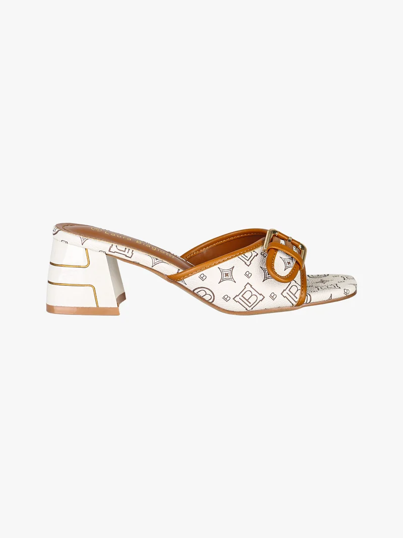 Ciabatte donna con tacco e fibbia - beige