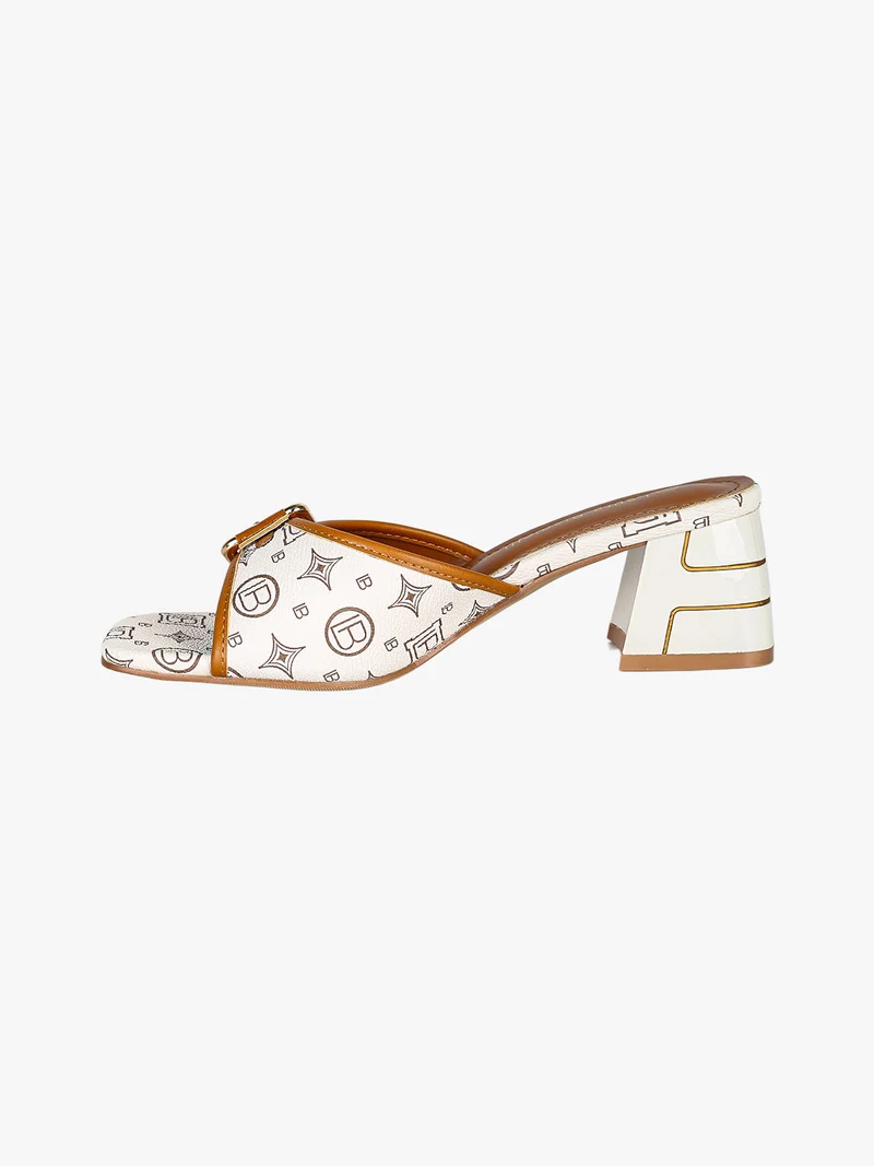 Ciabatte donna con tacco e fibbia - beige