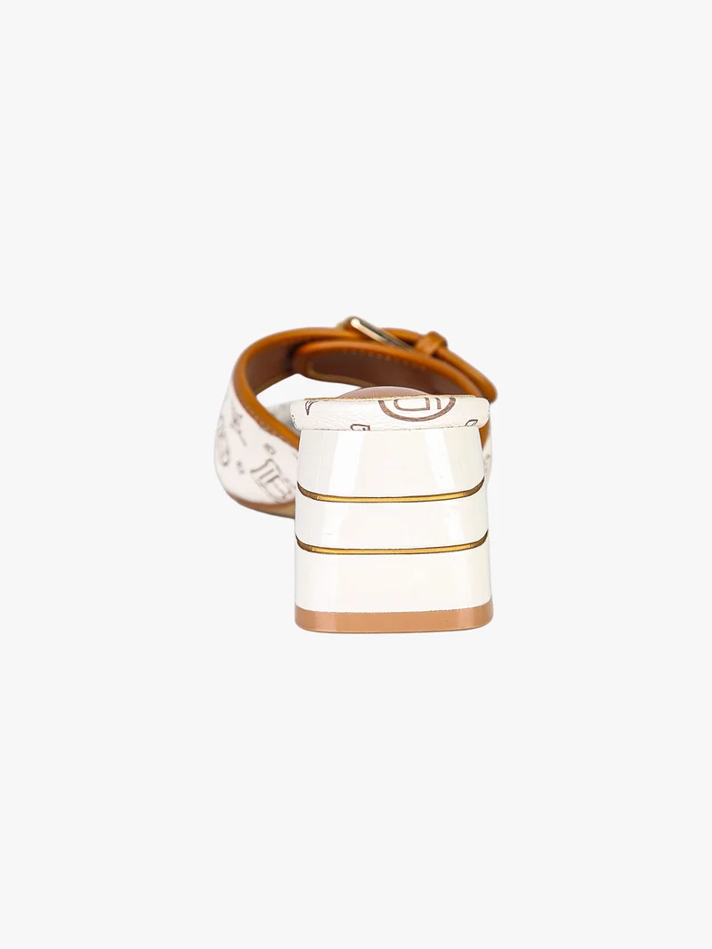Ciabatte donna con tacco e fibbia - beige
