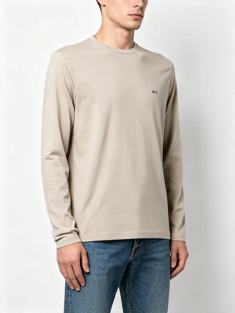 T-shirt uomo a maniche lunghe in cotone - sabbia
