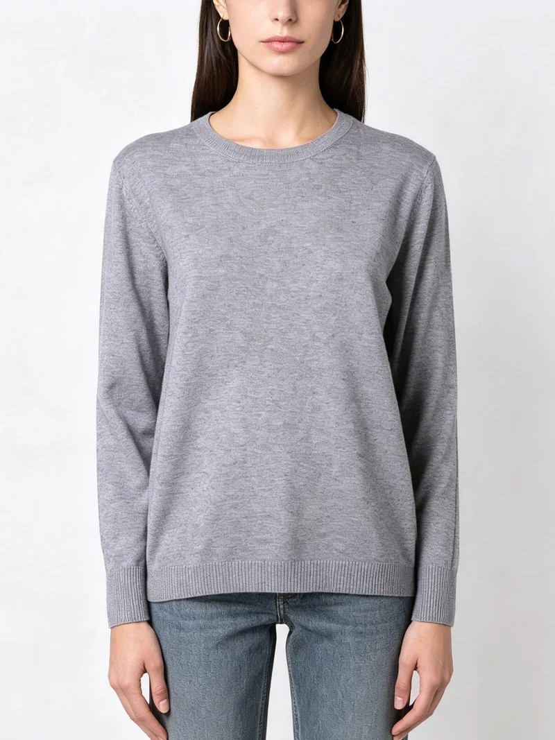 Pullover girocollo da donna in maglia - grigio