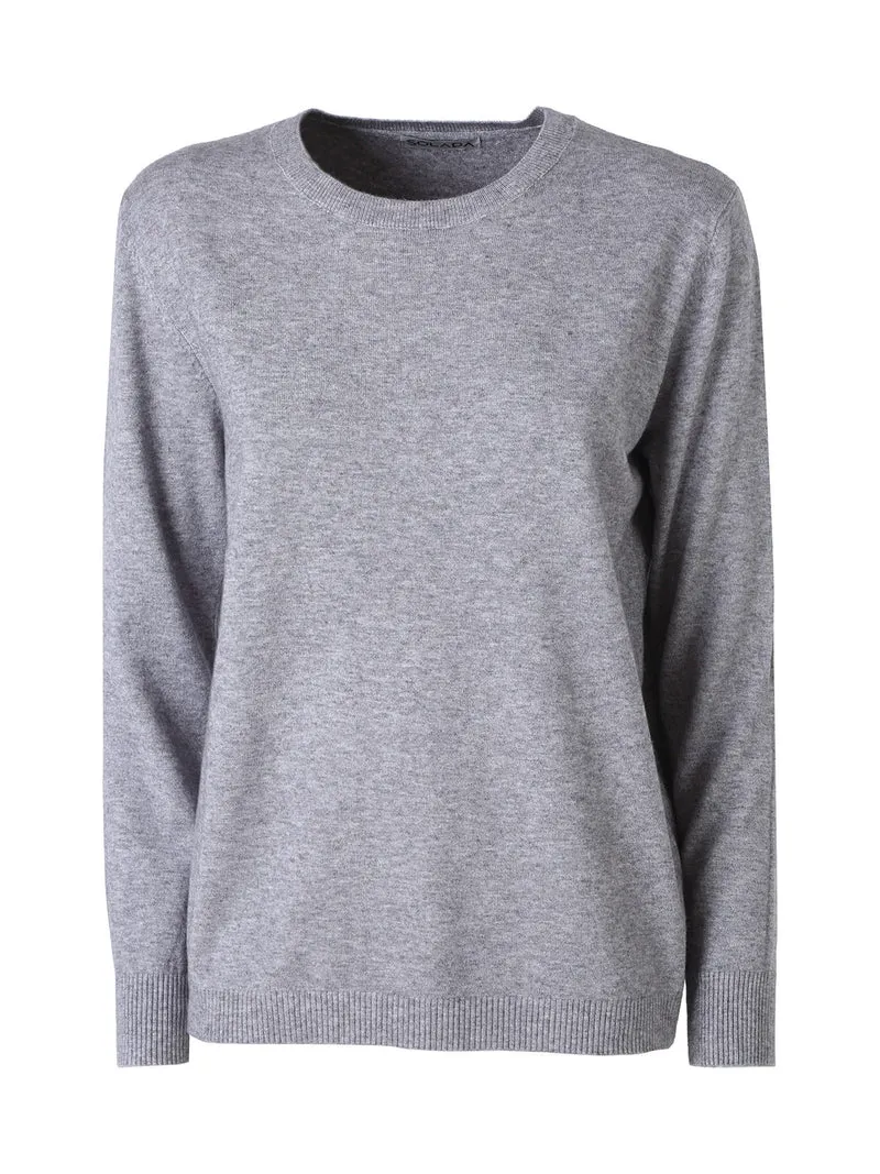 Pullover girocollo da donna in maglia - grigio