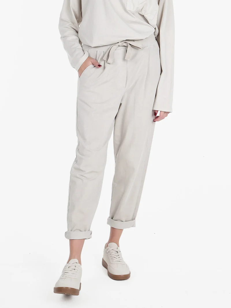 Pantaloni jogger da donna in cotone con coulisse - sabbia