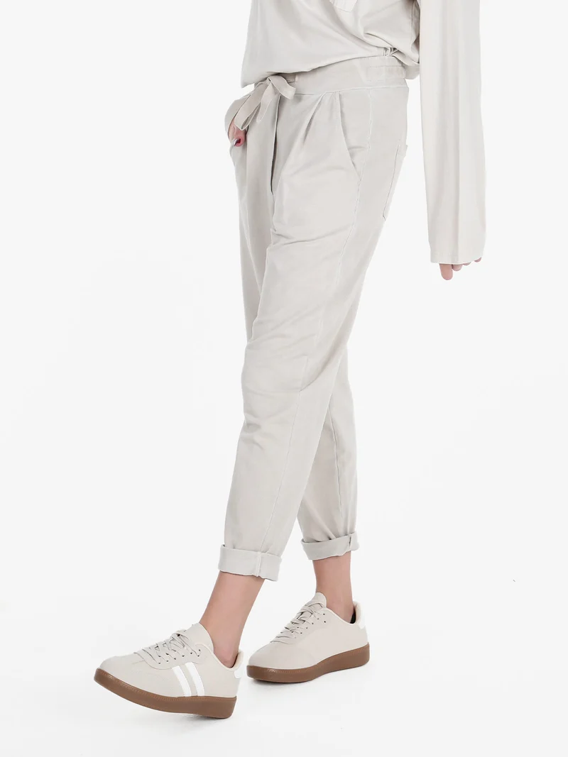Pantaloni jogger da donna in cotone con coulisse - sabbia