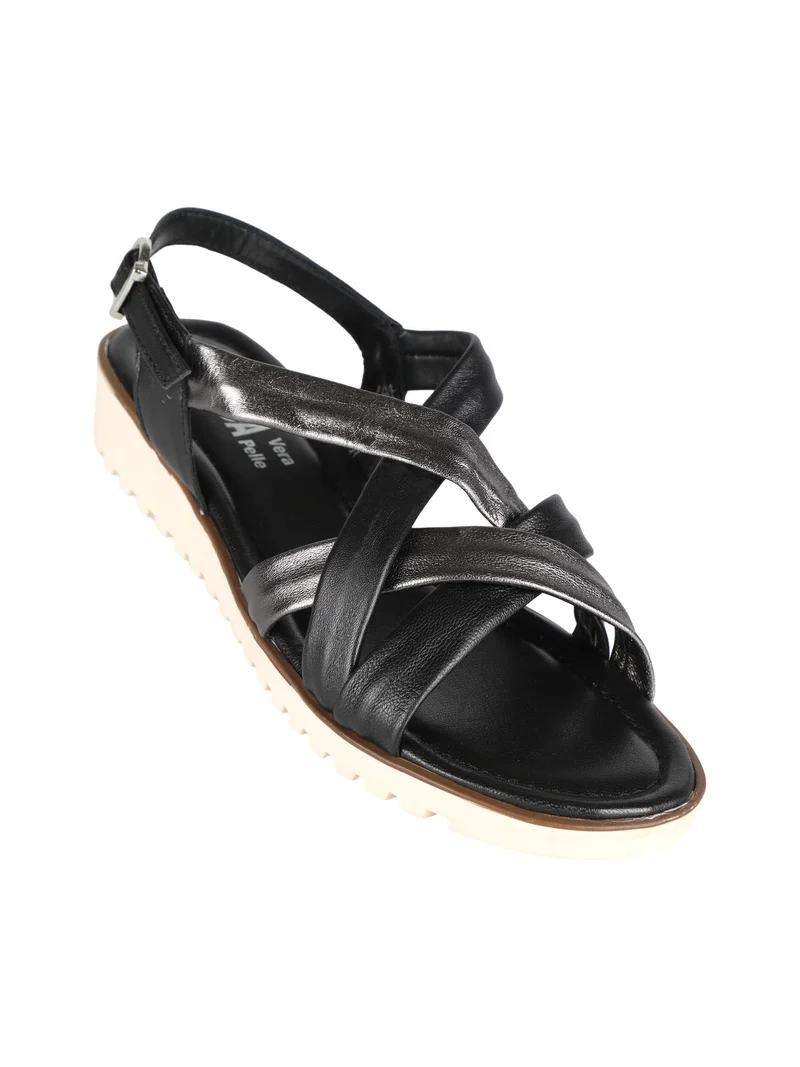 Sandali in pelle intrecciati donna - nero