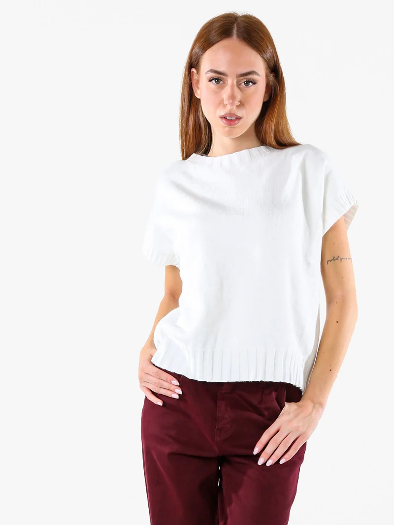 Maglione donna oversize a maniche corte - bianco