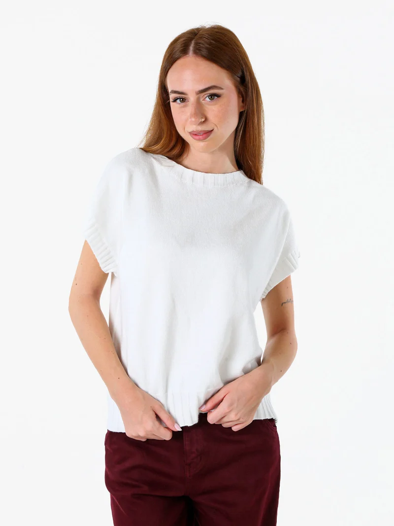 Maglione donna oversize a maniche corte - bianco