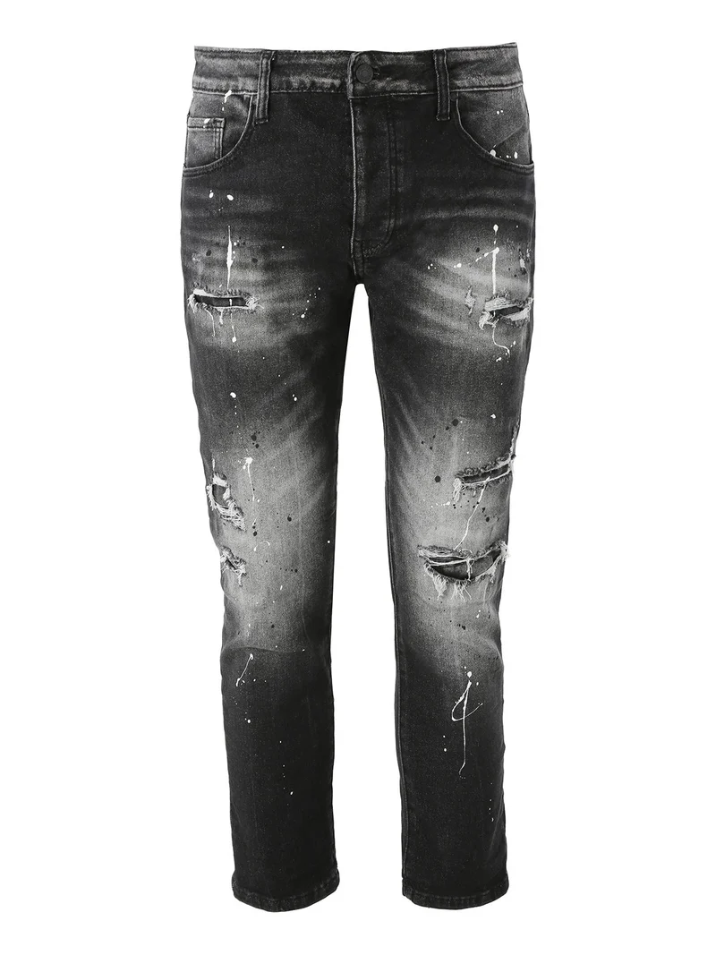 Jeans skinny da uomo con strappi - nero