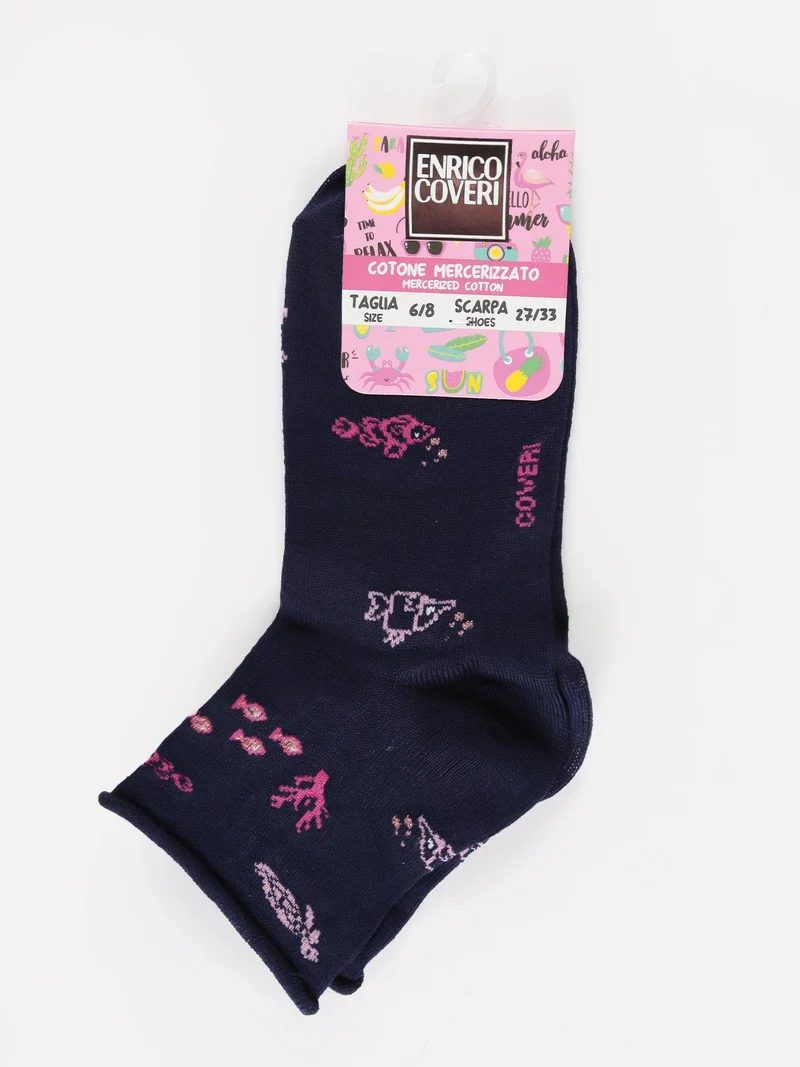 Calze corte bambina con stampe - blu scuro