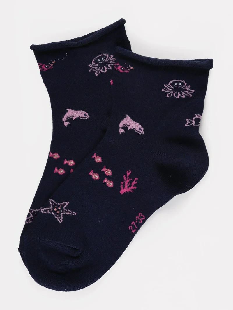 Calze corte bambina con stampe - blu scuro