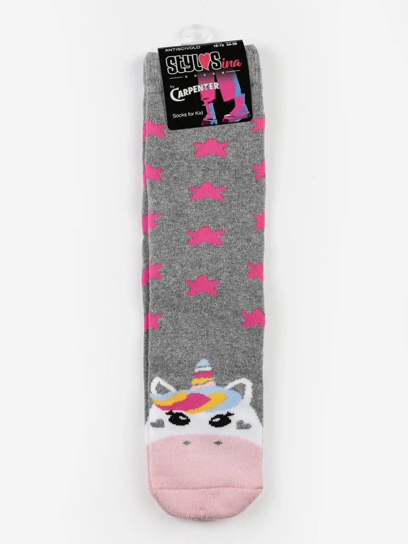 Calze antiscivolo bimba con unicorno - grigio
