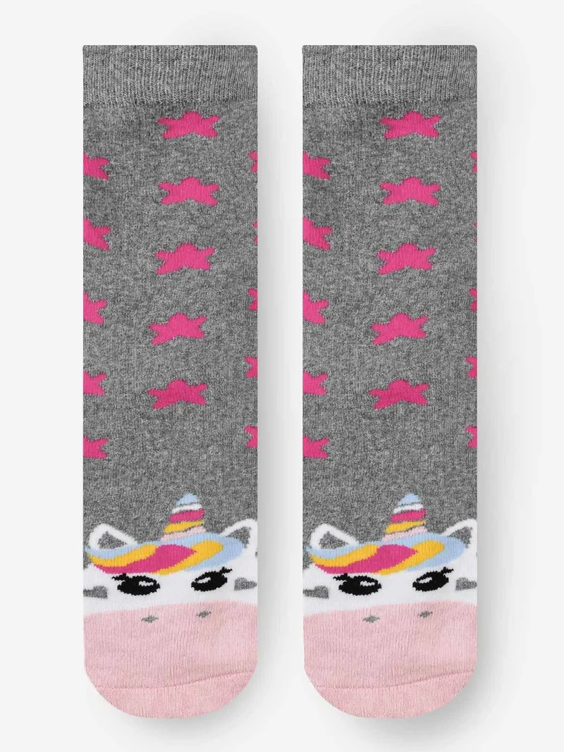 Calze antiscivolo bimba con unicorno - grigio