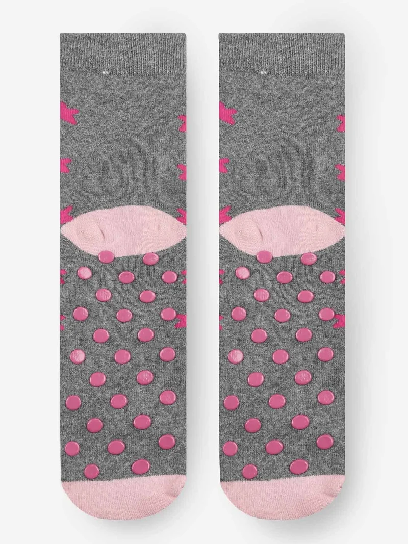 Calze antiscivolo bimba con unicorno - grigio