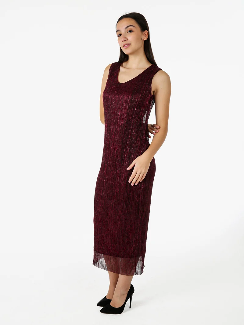 Abito lungo da donna in lurex senza maniche - bordeaux