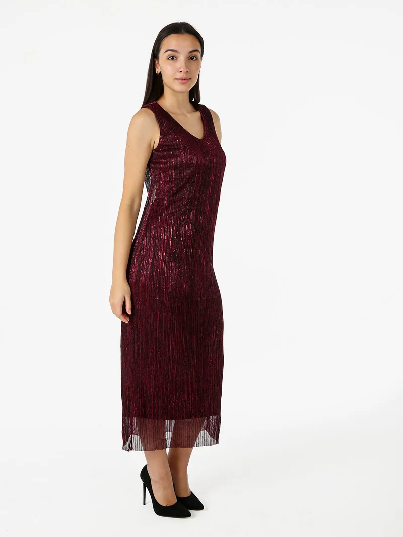 Abito lungo da donna in lurex senza maniche - bordeaux