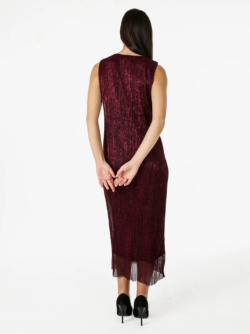 Abito lungo da donna in lurex senza maniche - bordeaux