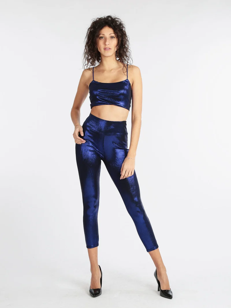 Top corto donna con lurex - blu