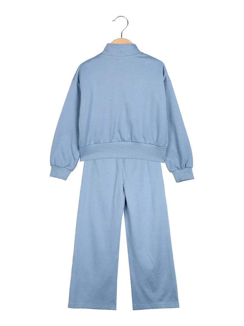 Completo 3 pezzi da bambina con strass e zip - azzurro