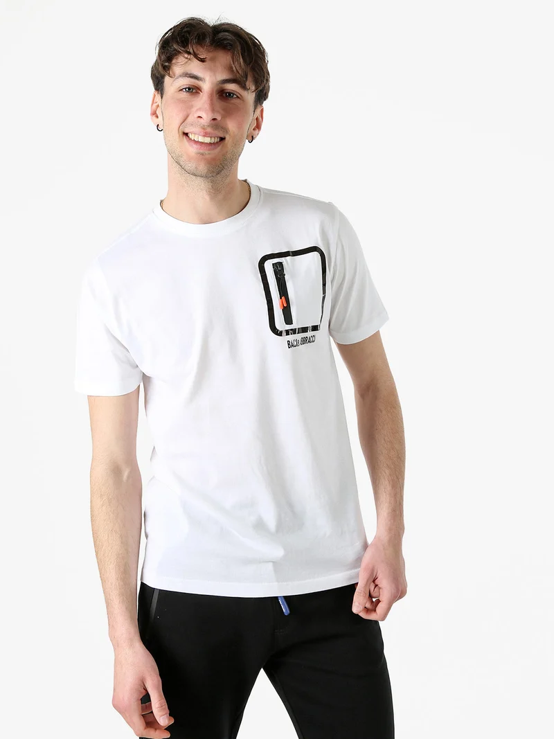 T-shirt girocollo da uomo in cotone con taschino e zip - bianco