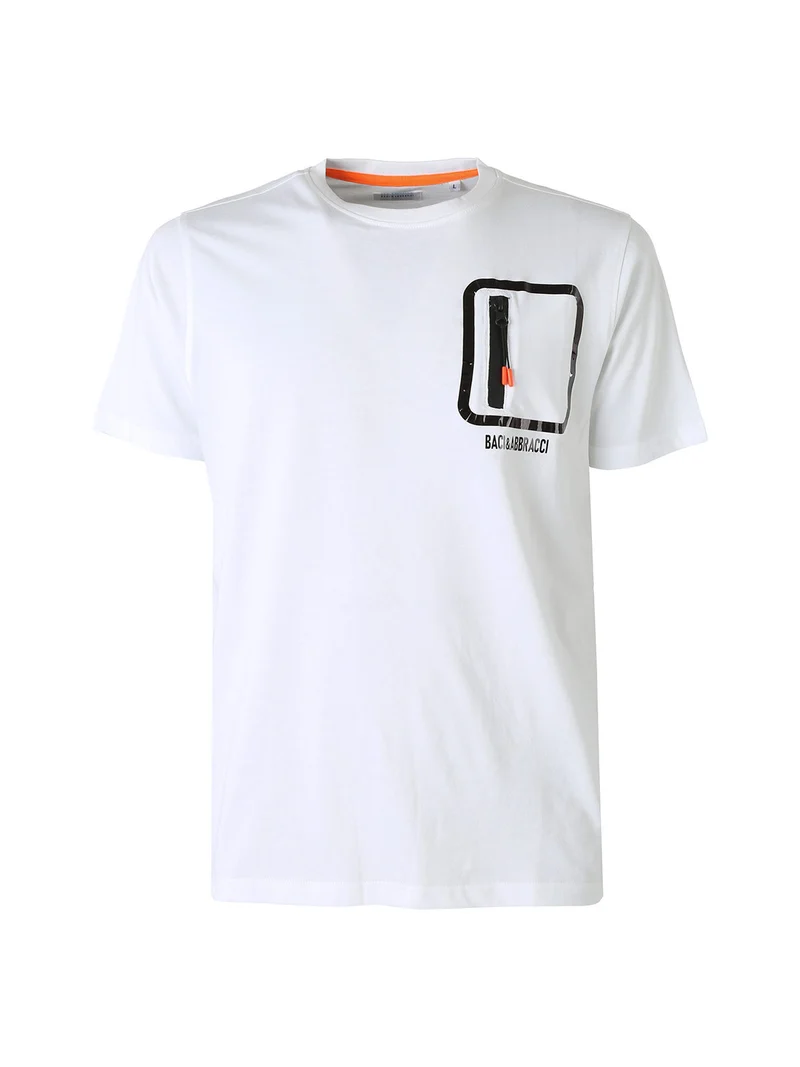 T-shirt girocollo da uomo in cotone con taschino e zip - bianco