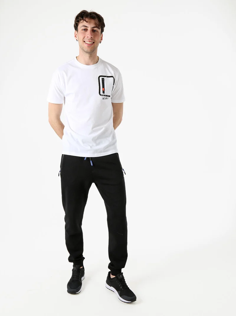T-shirt girocollo da uomo in cotone con taschino e zip - bianco