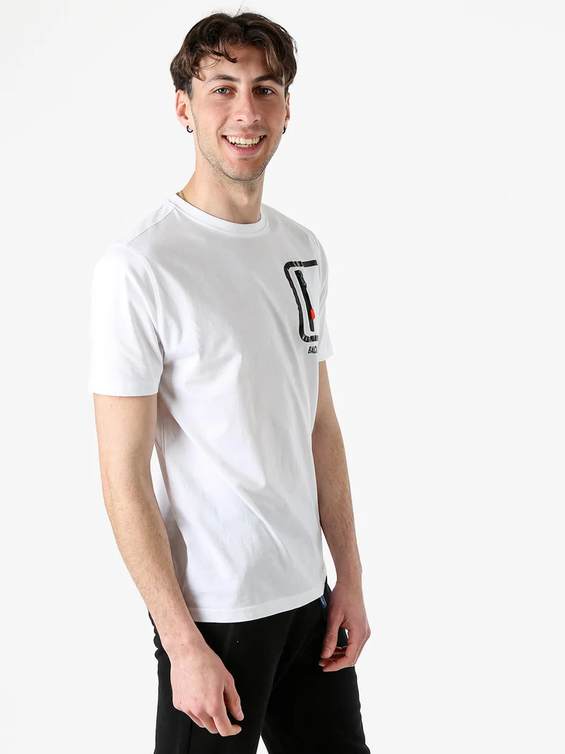 T-shirt girocollo da uomo in cotone con taschino e zip - bianco