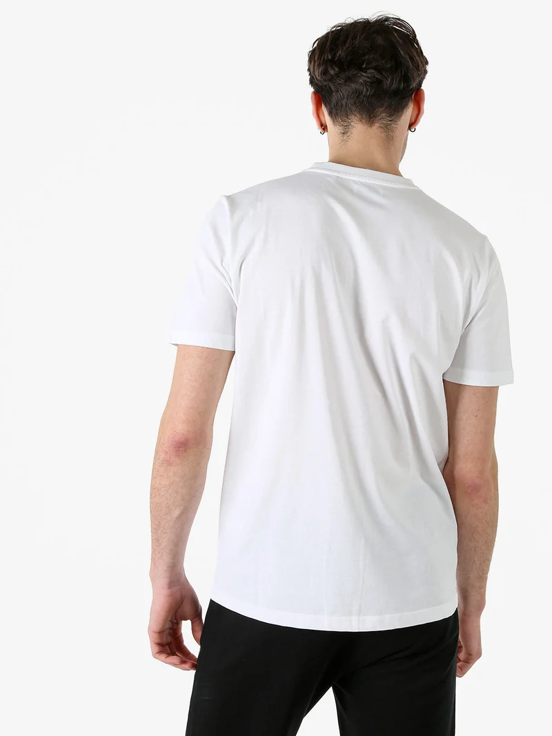 T-shirt girocollo da uomo in cotone con taschino e zip - bianco