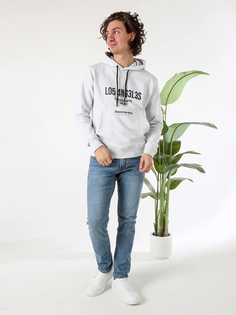 Felpa da uomo in cotone con cappuccio e stampa scritta - grigio