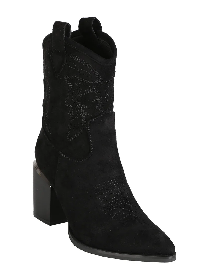 Stivaletti donna texani in tessuto scamosciato - nero