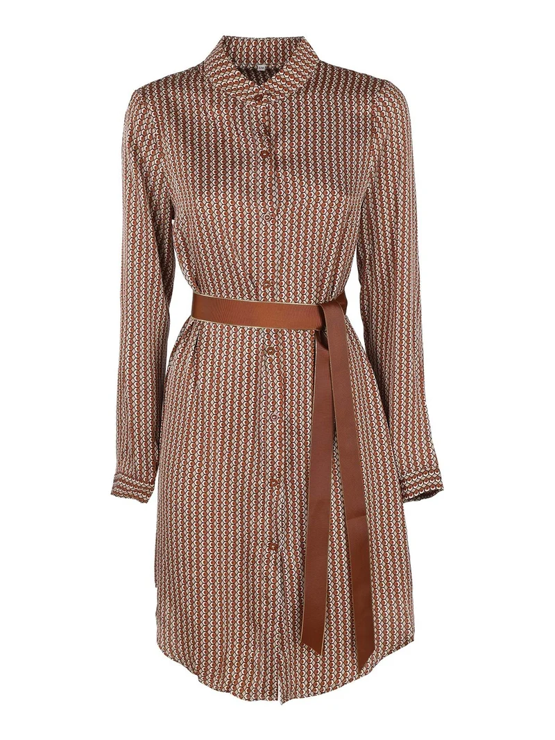 Maxi camicia donna con cintura e collo alla coreana - marrone